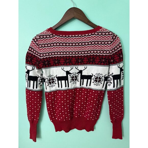Shrinking Violet XS Red & White Reindeer Snowflake Christmas Sweater - Picture 4 of 7